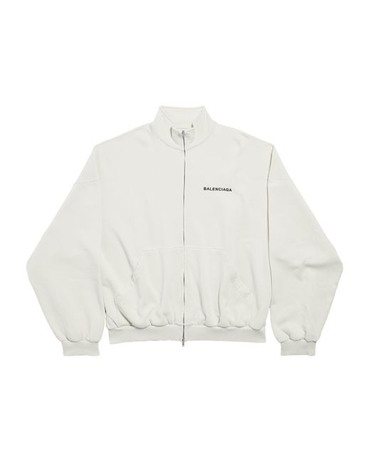 Balenciaga White Cotton Logo Zip-Up Jacket for men