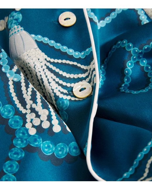 Olivia Von Halle Blue Silk Floral Lila Periwinkle Pyjama Set