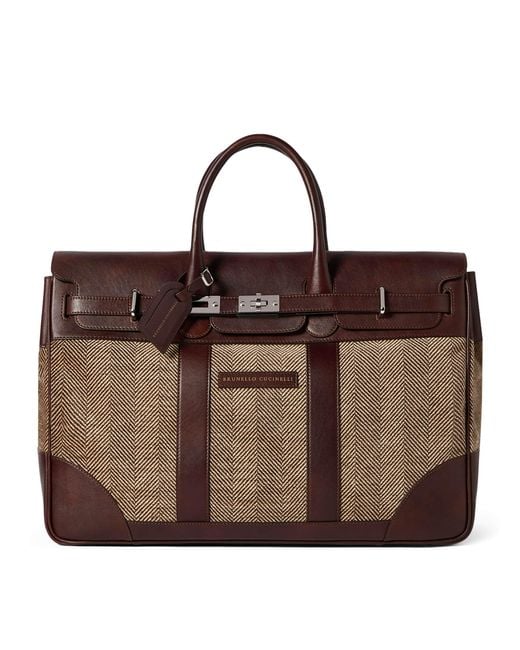 Brunello Cucinelli Brown Leather-Trim Chevron Holdall for men