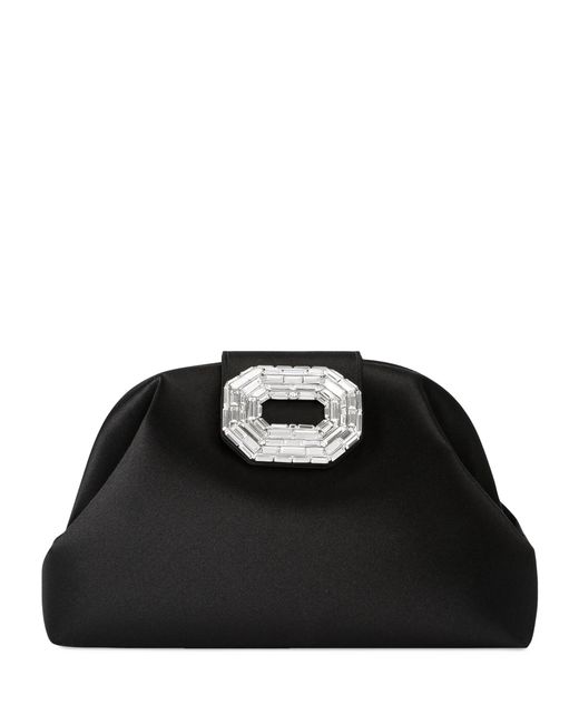 AMINA MUADDI Black Satin Camelia Clutch Bag