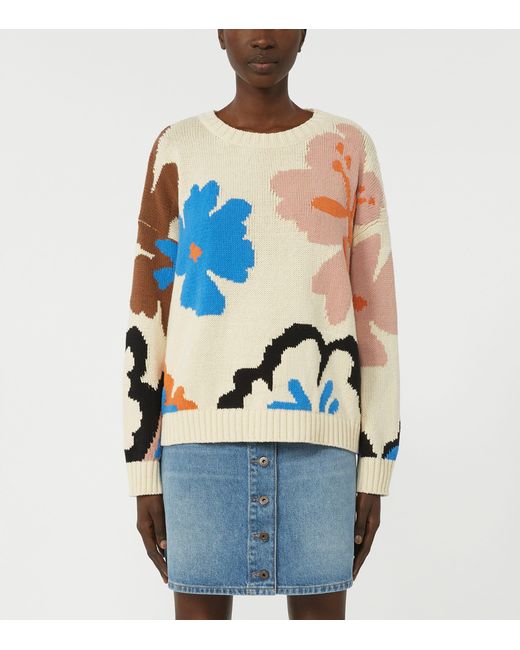 Weekend by Maxmara Blue Cotton-Blend Floral Sweater