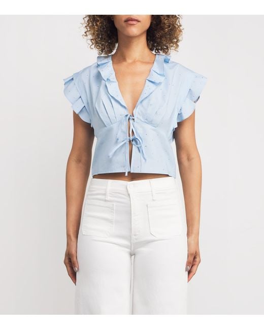 Sandro Blue Cotton Crystal Crop Top
