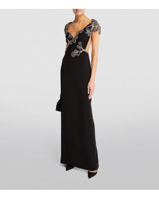 Marchesa Black Embellished-neck Gown