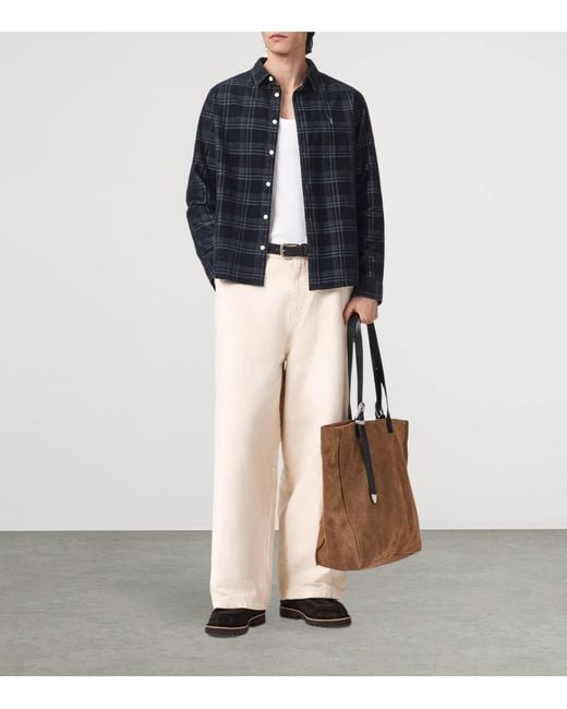 AllSaints Blue Organic Cotton Check Rockley Shirt for men