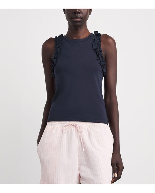 Claudie Pierlot Blue Cotton Ruffle-Detail Tank Top