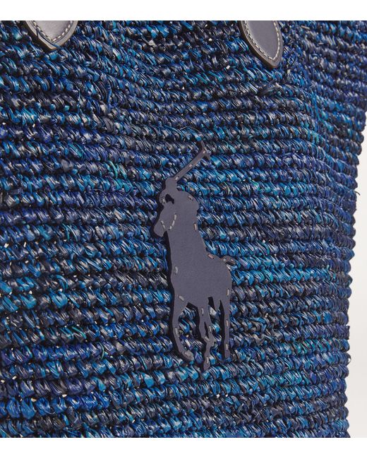 Polo Ralph Lauren Blue Large Raffia Big Pony Tote Bag