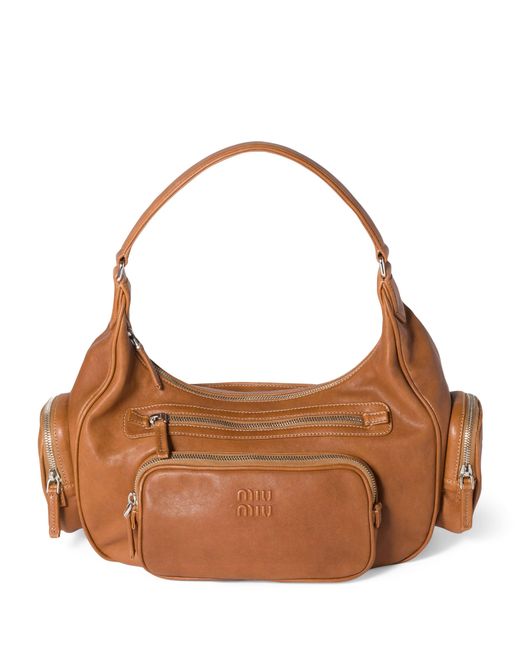 Miu Miu Brown Nappa Leather Pocket Top-Handle Bag