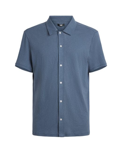PAIGE Blue Linen-Cotton Sultan Short-Sleeve Shirt for men