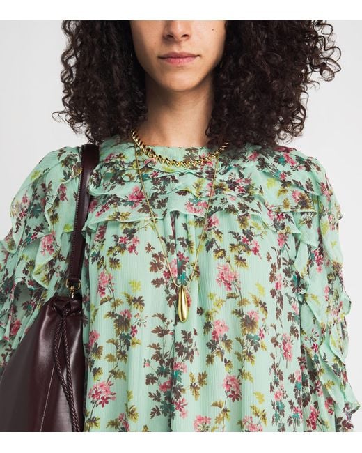 Ulla Johnson Green Silk Ruffled Willow Blouse