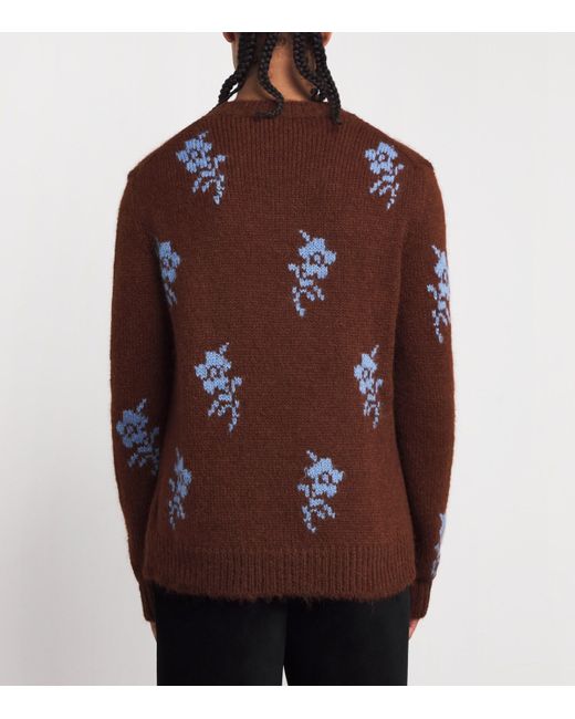 Jil Sander Brown Alpaca-Blend Intarsia Floral Sweater for men
