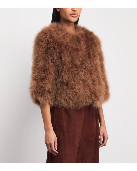 Yves Salomon Brown Feather Cropped Jacket