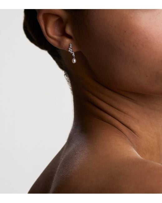 Astrid & Miyu White Rhodium-Plated, Pearl And Cubic Zirconia Ripple Drop Earrings