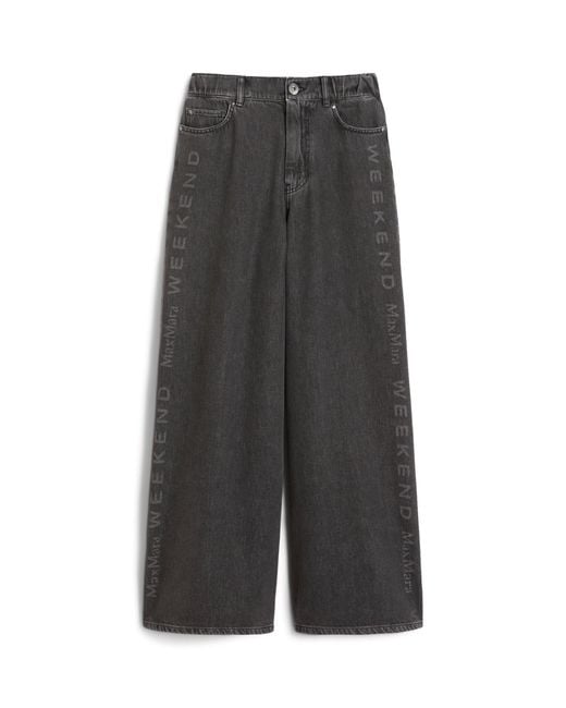 Weekend by Maxmara Gray Logo-Printed Authentic Wide-Leg Jeans