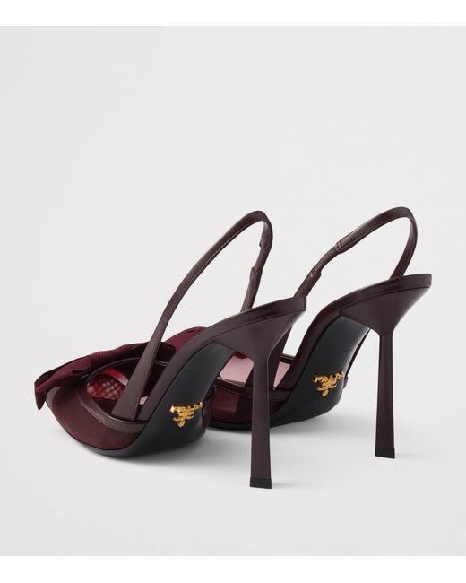 Prada Brown Mesh Bow Slingback Pumps 100