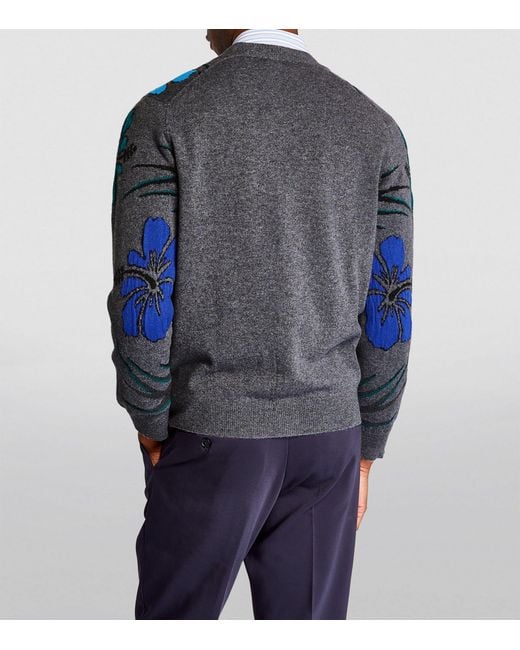 Begg x Co Blue Cashmere Hibiscus Cardigan for men