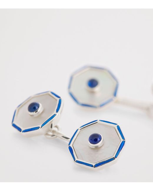 Deakin & Francis Blue Sterling, Mother-Of-Pearl And Sapphire Cufflinks for men