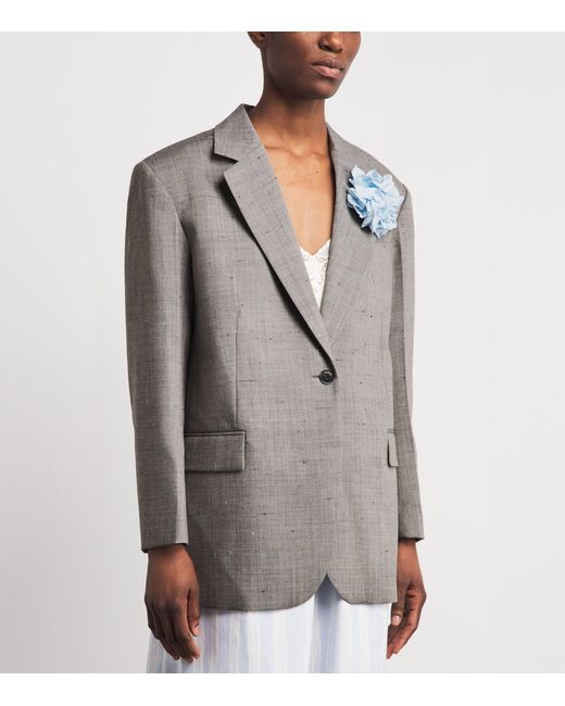Sandro Gray Wool-Blend Floral-Brooch Blazer