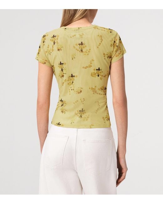 AllSaints Yellow Mesh Floral Ellie T-Shirt