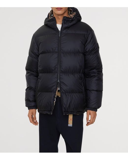 Burberry Black Down Reversible Check Puffer Jacket for men