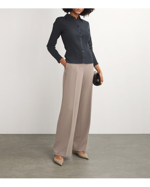 Theory Gray Wide-Leg Crepe Trousers