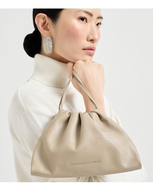 Brunello Cucinelli Natural Leather Drawstring Cross-Body Bag