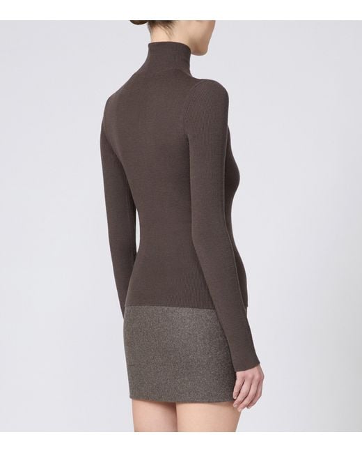Max Mara Brown Virgin Wool High-Neck Sweater