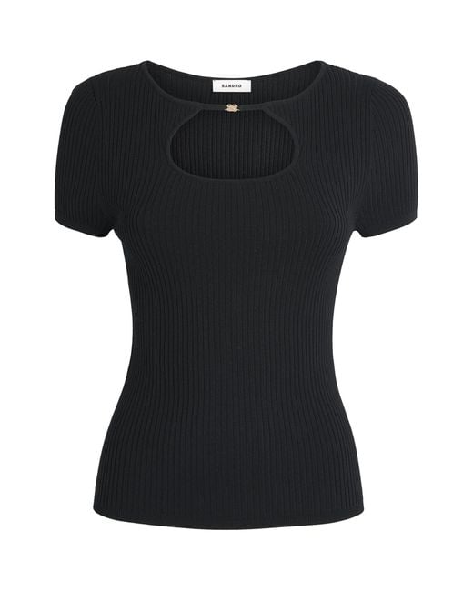 Sandro Black Knitted Rib Cut-Out Top