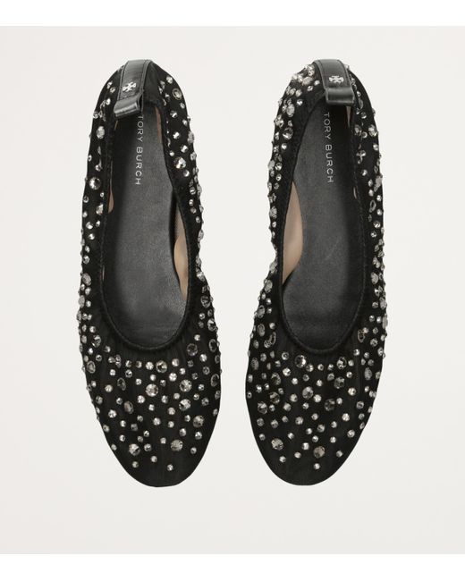 Tory Burch Black Embellished Ballet Flats