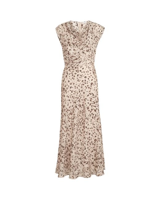 Brunello Cucinelli Natural Silk Pongee Lynx Print Maxi Dress