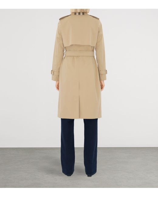 Burberry Natural Cotton Gabardine Check-Collar Trench Coat
