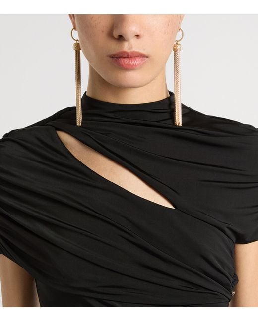 Balmain Black Jersey Draped Bodycon Mini Dress