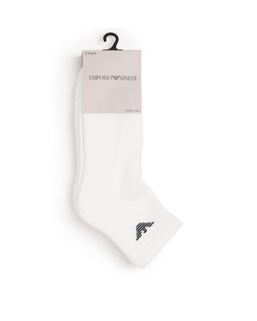 Emporio Armani White Cotton-Blend Logo Ankle Socks for men