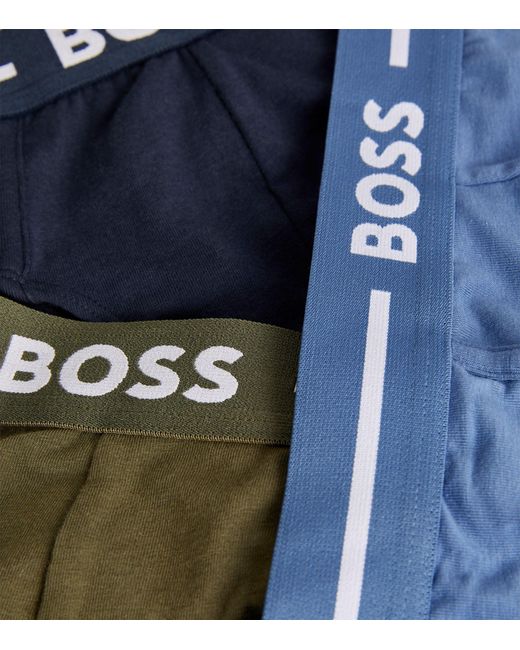 Boss Blue Stretch-cotton Logo Briefs (pack Of 3) for men