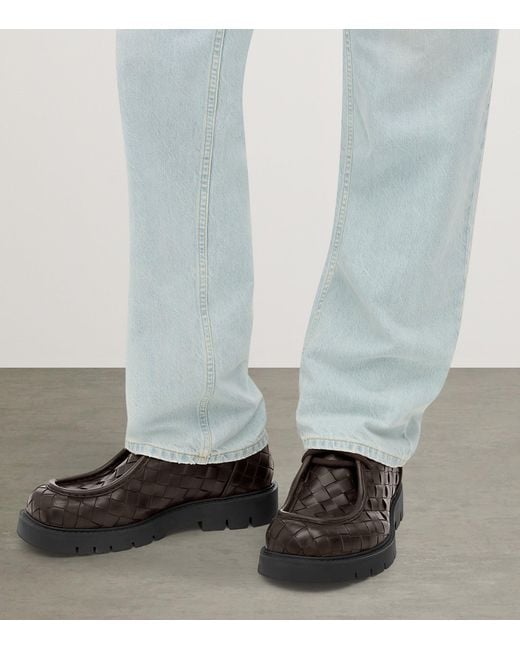 Bottega Veneta Brown Leather Intrecciato Haddock Boat Shoes for men