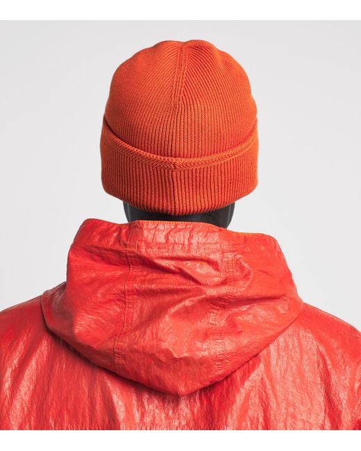 Stone Island Red Cotton Compass Patch Beanie for men