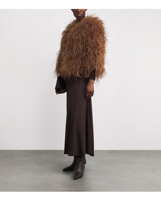 Yves Salomon Brown Ostrich Feather Jacket