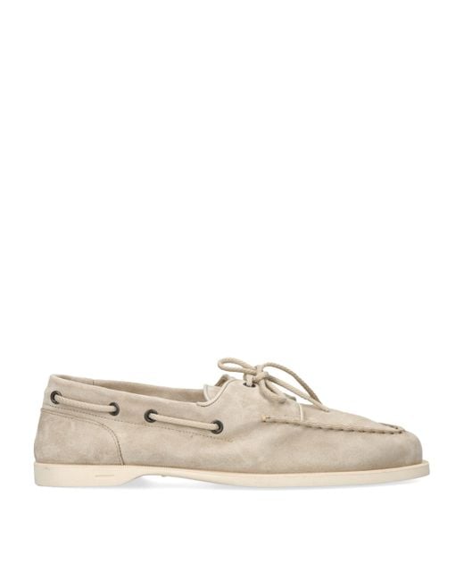 John Lobb Natural Suede Foil Boat Shoes for men
