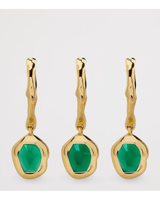 Monica Vinader Green Vermeil And Onyx Odyssey Huggie Earrings