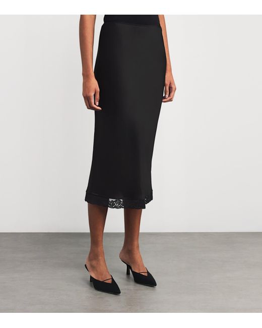 Victoria Beckham Black Lace-Trim Midi Skirt