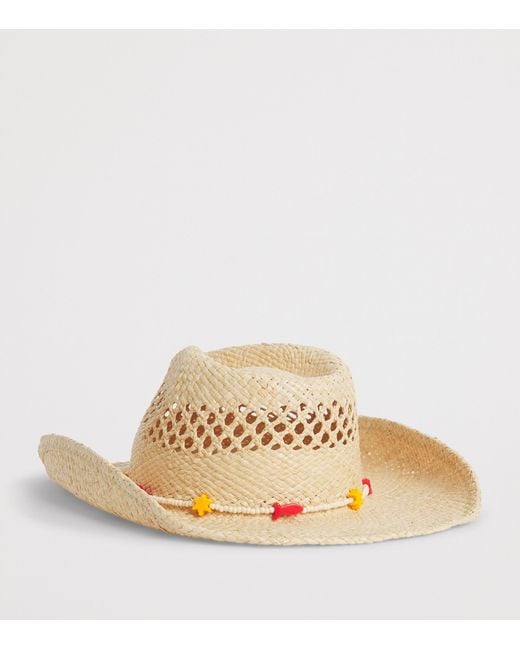 Lack of Color Natural Raffia Bead-Embellished Cowboy Hat