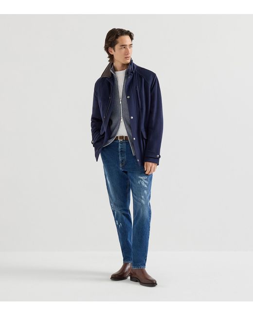 Brunello Cucinelli Gray Cashmere Ribbed Zip-Up Cardigan for men