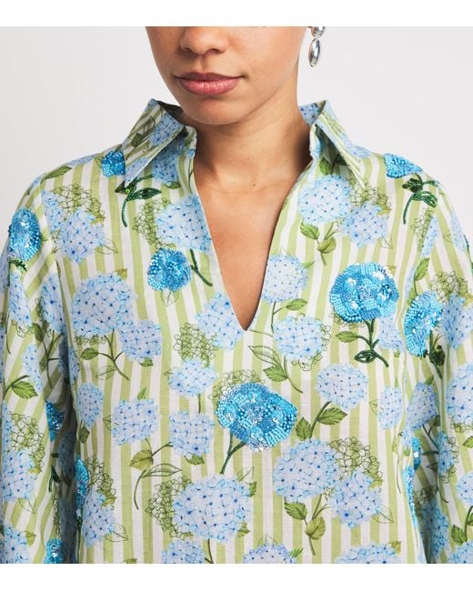 VERANDAH Blue Embellished Hydrangea Mini Tunic Dress