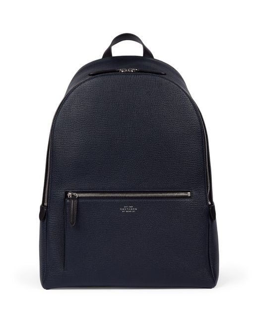 Smythson Blue Leather Ludlow Backpack for men
