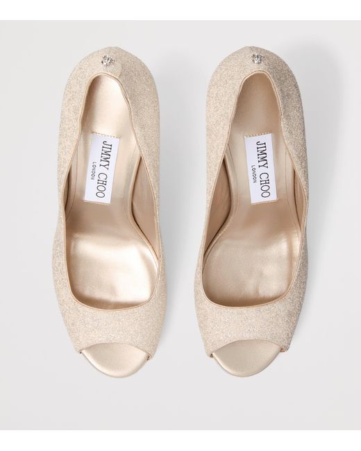 Jimmy Choo White Riya 100 Glitter Peep Toe Pumps