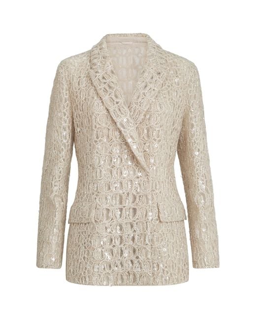 Brunello Cucinelli White Mohair-Silk-Linen-Blend Blazer
