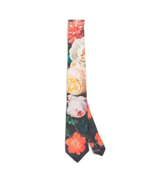 Paul Smith White Silk Floral Tie for men