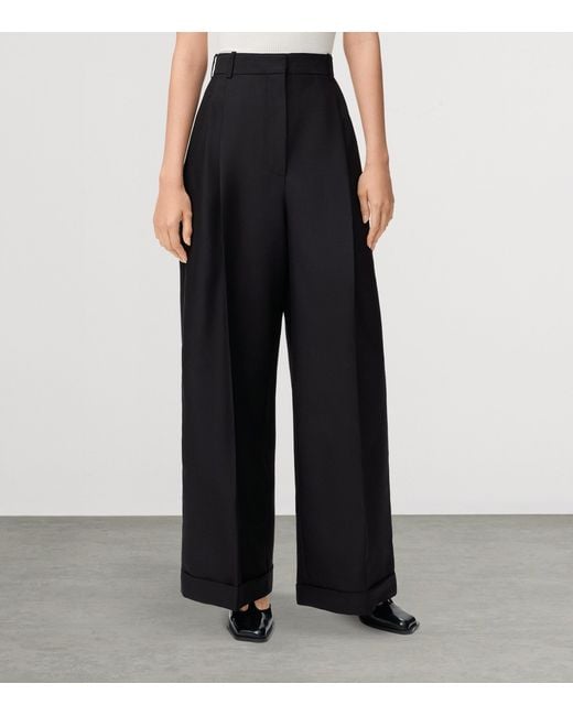 Loewe Black Wool-Silk Wide-Leg Trousers