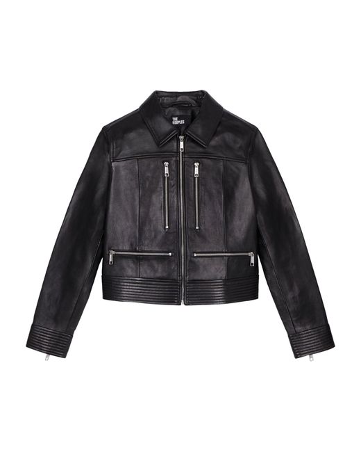 The Kooples Black Leather Collared Jacket