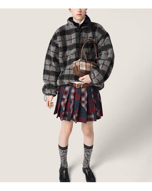 Miu Miu Black Fleece Check Zip-Up Jacket