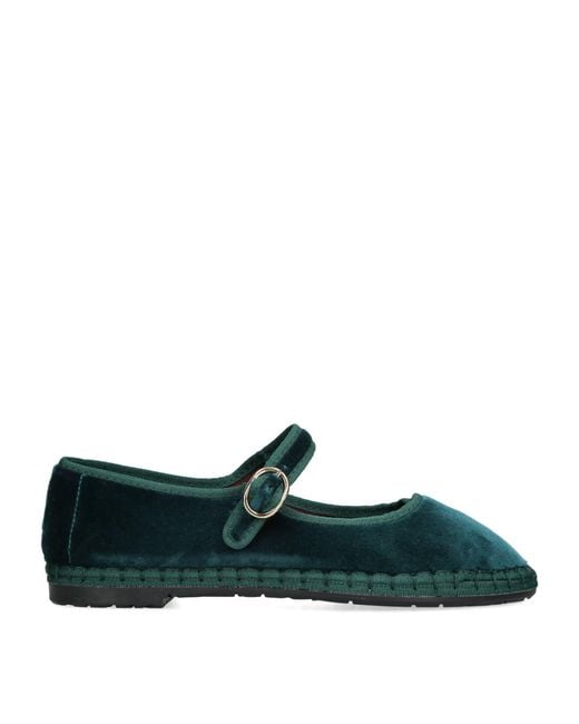 Flabelus Green Velvet Leonor Mary Janes